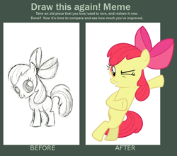 Size: 844x744 | Tagged: safe, artist:lauren faust, derpibooru import, apple bloom, before and after, deviantart, draw this again, parody