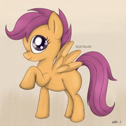 Size: 1500x1500 | Tagged: safe, artist:mcsadat, derpibooru import, scootaloo, raised leg, solo, spread wings