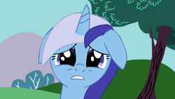 Size: 1024x576 | Tagged: safe, minuette, pony, unicorn, blue coat, crying, female, horn, mare, two toned mane