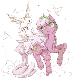 Size: 945x1000 | Tagged: safe, artist:kolshica, derpibooru import, cheerilee, bird, earth pony, pony, clothes, colored pupils, female, laurel wreath, mare, simple background, toga, white background