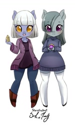 Size: 693x1153 | Tagged: safe, artist:starshinebeast, derpibooru import, limestone pie, marble pie, anthro, clothes, pie sisters