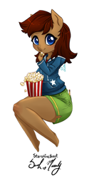 Size: 600x1196 | Tagged: safe, artist:starshinebeast, derpibooru import, oc, oc only, anthro, anthro oc, clothes, popcorn, solo