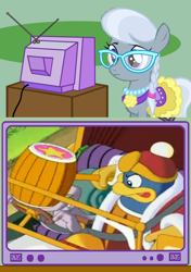 Size: 564x800 | Tagged: safe, derpibooru import, silver spoon, escargoon, exploitable meme, glasses, king dedede, kirby of the stars, kirby right back at ya, minion abuse, tv meme