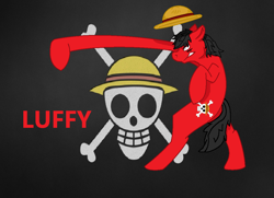 Size: 1080x781 | Tagged: safe, artist:abariacloud, derpibooru import, monkey d luffy, one piece, ponified, solo