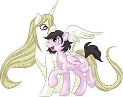 Size: 800x635 | Tagged: safe, artist:allocen, derpibooru import, oc, oc:shining beauty, oc:sweet melody, alicorn, pegasus, pony, alicorn oc, aphrodi terumi, couple, crossover, cutie mark, inazuma eleven, ponified, simple background, transparent background