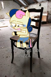 Size: 575x864 | Tagged: safe, bon bon, sweetie drops, .mov, cellphone, chair, image macro, solo