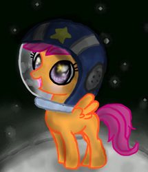 Size: 526x612 | Tagged: safe, artist:gloomsdale, derpibooru import, scootaloo, helmet, solo, space, stars