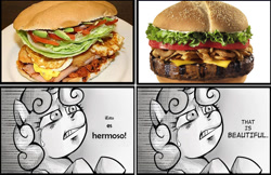 Size: 1184x768 | Tagged: safe, sweetie belle, burger, exploitable meme, food, hamburger, that is beautiful, torta cubana