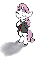 Size: 236x371 | Tagged: safe, artist:untiltheballoons, derpibooru import, sweetie belle, pony, bipedal, clothes, sketch, solo, suit