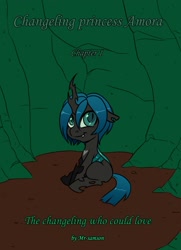 Size: 1149x1589 | Tagged: safe, artist:mr-samson, derpibooru import, oc, oc only, oc:amora, changeling, hybrid, cover, female, interspecies offspring, offspring, parent:queen chrysalis, parent:shining armor, parents:shining chrysalis, quadrupedal, solo