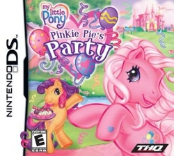 Size: 498x447 | Tagged: safe, derpibooru import, pinkie pie (g3), scootaloo, scootaloo (g3), g3, balloon, box art, game, nintendo, nintendo ds, official, pinkie pie's party, thq, video game