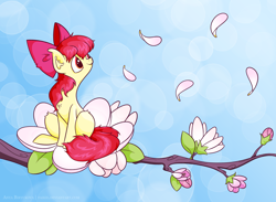 Size: 2250x1650 | Tagged: safe, artist:faikie, derpibooru import, apple bloom, chest fluff, flower, solo