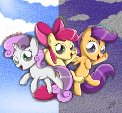 Size: 1639x1527 | Tagged: safe, artist:the-butch-x, derpibooru import, apple bloom, scootaloo, sweetie belle, cutie mark crusaders