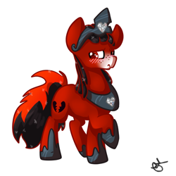 Size: 600x600 | Tagged: safe, artist:otterlore, derpibooru import, oc, oc only, oc:florid, pony, 2013, black hair, crown, cutie mark, heart, jewelry, male, princess, red and black oc, red body, red eyes, royalty, shoes, simple background, solo, white background