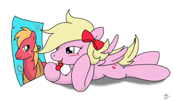 Size: 2088x1220 | Tagged: safe, artist:sandwich-anomaly, derpibooru import, big macintosh, oc, oc:cherry twist, earth pony, pony, blushing, male, stallion, straight