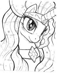 Size: 1794x2297 | Tagged: safe, artist:buttercupsaiyan, derpibooru import, nightmare rarity, bust, monochrome, portrait, sketch, solo