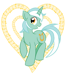 Size: 400x436 | Tagged: safe, artist:xkappax, lyra heartstrings, pony, unicorn, heart, music notes, raised hoof, simple background, smiling, solo, transparent background