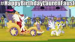 Size: 1280x720 | Tagged: safe, derpibooru import, oc, oc only, oc:fausticorn, happy birthday lauren faust, lauren faust