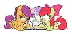 Size: 1800x850 | Tagged: safe, artist:glancojusticar, apple bloom, scootaloo, sweetie belle, book