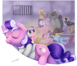 Size: 1018x872 | Tagged: safe, artist:xiao668, derpibooru import, diamond tiara, discord, filthy rich, screw loose, screwball, pony pov series, straitjacket