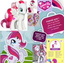 Size: 896x883 | Tagged: safe, derpibooru import, idw, blind bag, brushable, collage, collector card, diamond rose, figure, hasbro, name, sticker, toy