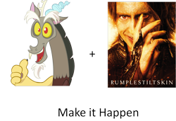 Size: 1390x951 | Tagged: safe, derpibooru import, discord, exploitable meme, make it happen, mr. gold, once upon a time, rumplestiltskin