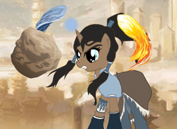 Size: 1047x762 | Tagged: safe, artist:jamespongebob, derpibooru import, bending, korra, ponified, solo, the legend of korra