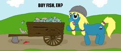 Size: 1686x716 | Tagged: safe, artist:tamarapeluso, oc, oc only, oc:bluenose, fish, wagon