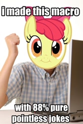 Size: 728x1092 | Tagged: safe, derpibooru import, apple bloom, exploitable meme, first day brony, image macro, meme