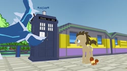 Size: 1191x670 | Tagged: safe, derpibooru import, doctor whooves, dialga, eevee, gmod, pokémon, tardis