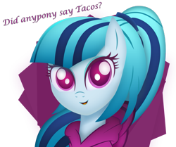 Size: 977x818 | Tagged: dead source, safe, artist:vipeydashie, sonata dusk, clothes, cute, equestria girls ponified, hoodie, ponified, smiling, solo, sonata fuel, sonatabetes, sonataco, taco