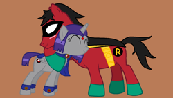 Size: 1280x728 | Tagged: safe, artist:ttgojinxplz, derpibooru import, alicorn, pony, ponified, raven (teen titans), robin, shipping, teen titans