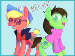 Size: 1280x960 | Tagged: safe, artist:spanish-scoot, derpibooru import, crossover, dave strider, dipper pines, gravity falls, homestuck, jade harley, mabel pines, ponified