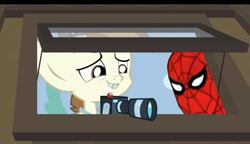 Size: 850x488 | Tagged: safe, derpibooru import, edit, edited screencap, screencap, featherweight, ponyville confidential, 60s spider-man, camera, meme, spider-man