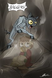 Size: 667x1000 | Tagged: safe, artist:caycowa, bilbo baggins, gollum, lord of the rings, ponified, the hobbit