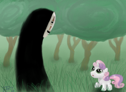 Size: 750x550 | Tagged: safe, artist:mysteriousmonocle, sweetie belle, crossover, no-face, spirited away, studio ghibli