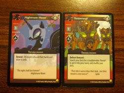 Size: 691x518 | Tagged: safe, derpibooru import, nightmare moon, timber wolf, ccg, enterplay, mlp trading card game