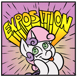 Size: 806x802 | Tagged: safe, artist:fauxsquared, derpibooru import, sweetie belle, :p, ben-day dots, exposition, reaction image, silly, solo, sweetiedumb, tongue out