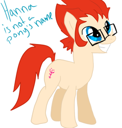 Size: 500x523 | Tagged: safe, glasses, hanna falk cross, hanna is not a boy's name, ponified, simple background, text