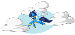 Size: 2862x1356 | Tagged: safe, artist:atomic-juice, derpibooru import, soarin', cloud, cloudy, flying, pixel art, solo