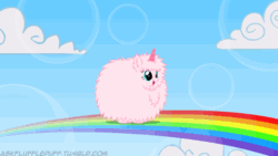 Size: 640x360 | Tagged: safe, artist:mixermike622, derpibooru import, oc, oc only, oc:fluffle puff, animated, fake horn, perfect loop, pink fluffy unicorns dancing on rainbows, rainbow, solo