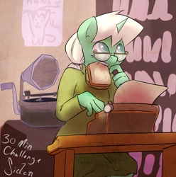 Size: 1126x1134 | Tagged: safe, artist:siden, anthro, 30 minute art challenge, glasses, jade singer, sandwich