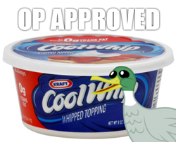 Size: 400x325 | Tagged: safe, derpibooru import, duck, barely pony related, cool whip, op, op is a cuck, op is a duck (reaction image), reaction image, whipped cream
