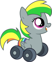 Size: 465x550 | Tagged: safe, artist:kryptid, derpibooru import, oc, oc only, oc:wheely bopper, original species, filly, solo, wheelpone, younger