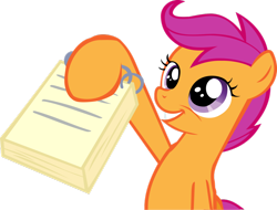 Size: 900x684 | Tagged: safe, artist:edwardten, derpibooru import, scootaloo, happy, notebook, simple background, transparent background, vector