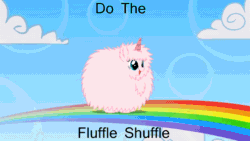 Size: 1280x720 | Tagged: safe, artist:mixermike622, derpibooru import, oc, oc only, oc:fluffle puff, animated, dancing, pink fluffy unicorns dancing on rainbows, rainbow, shuffle, solo