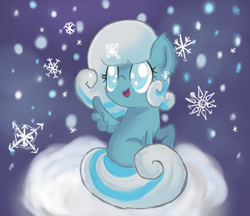 Size: 793x684 | Tagged: safe, artist:berryden, derpibooru import, oc, oc only, oc:snowdrop, cloud, snow, snowfall, snowflake, solo