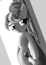 Size: 647x909 | Tagged: safe, artist:gsphere, derpibooru import, oc, oc only, oc:cream heart, earth pony, pony, black and white, female, grayscale, hooves, mare, monochrome, solo