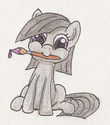 Size: 1131x1288 | Tagged: safe, artist:goldenpansy, derpibooru import, marble pie, cute, filly, paintbrush, solo, traditional art