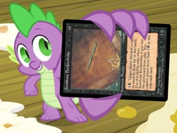 Size: 760x570 | Tagged: safe, edit, edited screencap, screencap, spike, dragon, spike at your service, bookworm, card, card game, exploitable meme, magic the gathering, male, meme, spike card meme, trading card